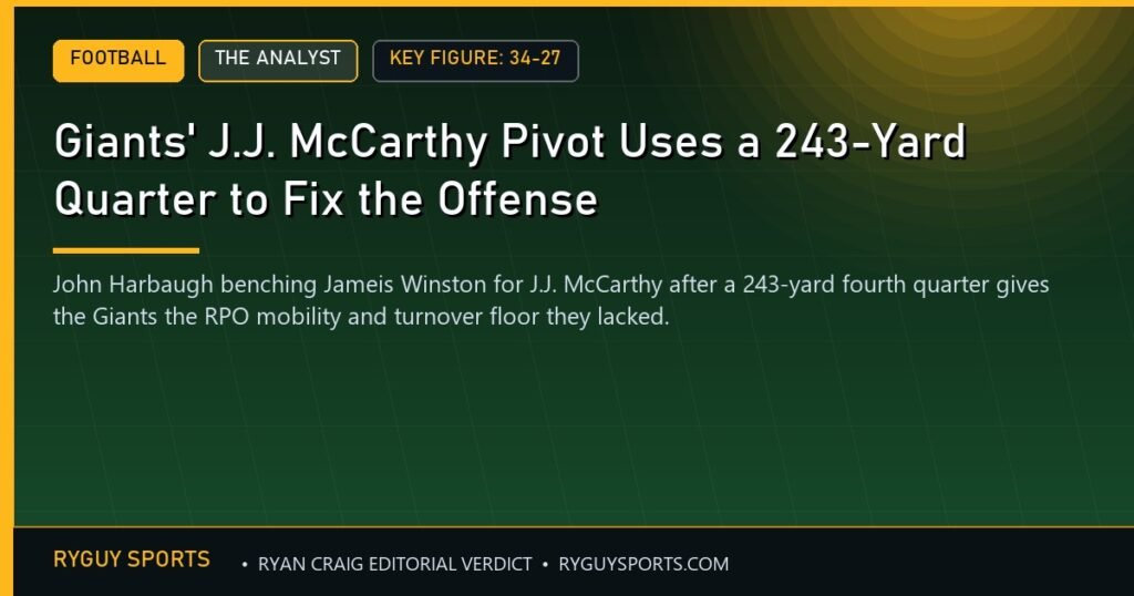 Giants' J.J. McCarthy Pivot Uses a 243-Yard Quarter to Fix the Offense